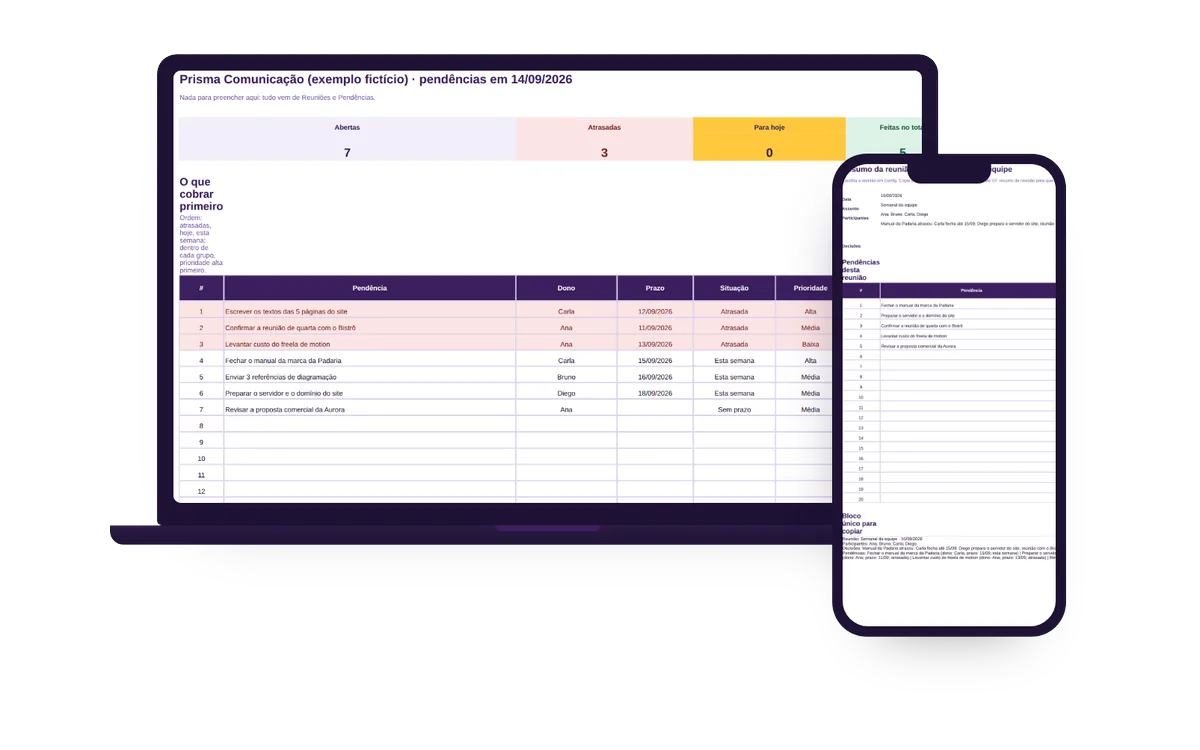 Ata e Pendências, em um notebook e em um celular