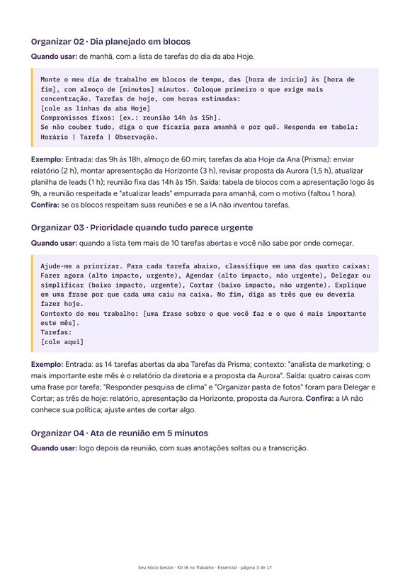 Página da biblioteca de prompts